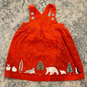 Baby Boden 6-12 red corduroy woodlands dress